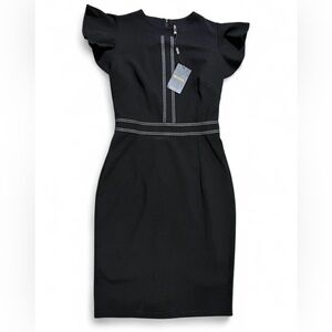 Miusol Black Midi Dress with Ruffle Sleeves Slimming Bodycon Business Casual SzM